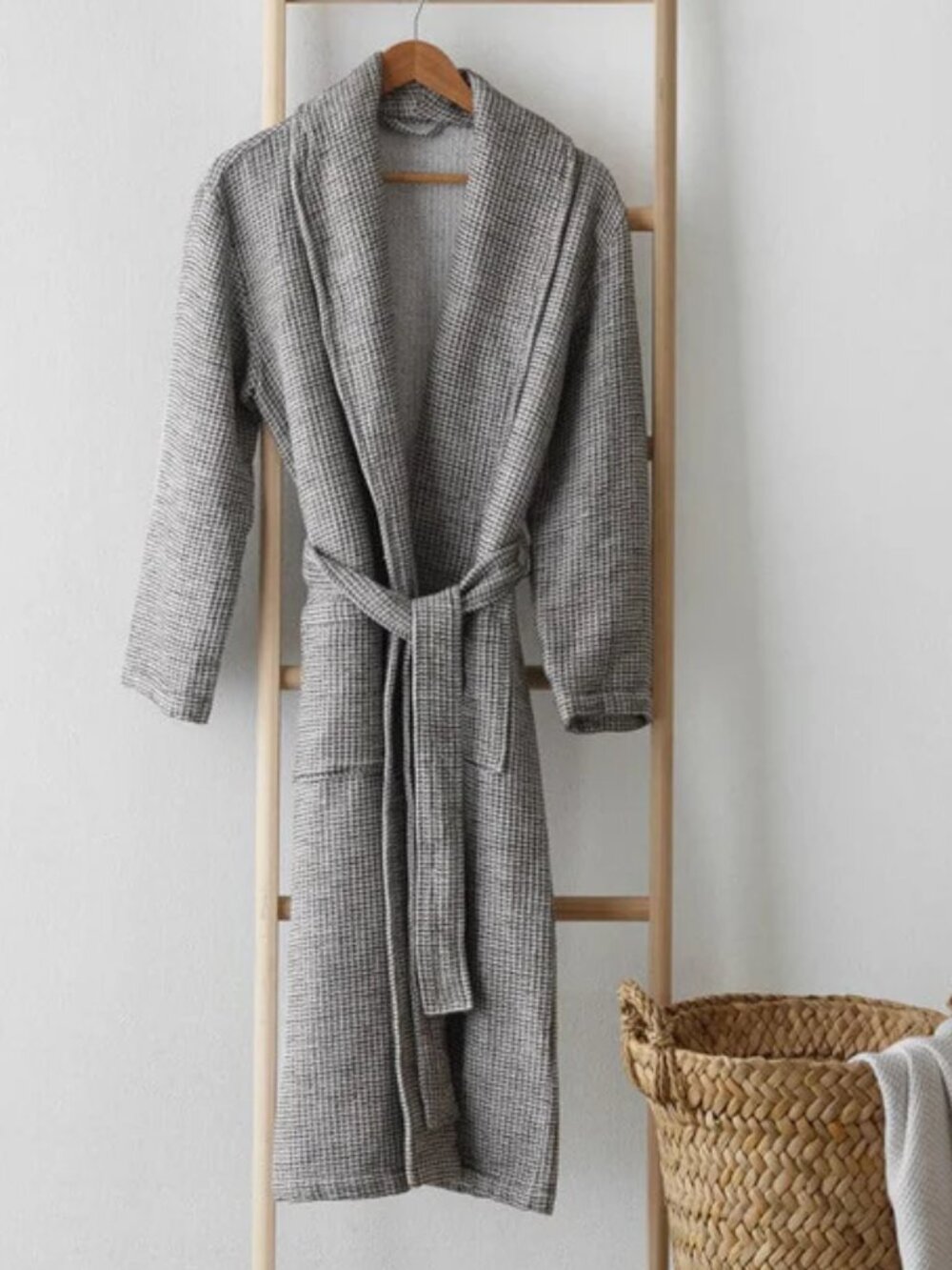 NEW The Citizenry Aegean Textures Linen Blend Bath Robe Black S Made in Turkey